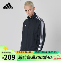 adidas 阿迪达斯 男女情侣款经典条纹外套经典休闲运动服春秋季薄夹克 黑底白条纹  L（建议身高167-175厘米）