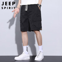 JEEP SPIRIT 吉普短裤男夏季工装休闲裤宽松五分沙滩裤男士五分裤 黑色 XL