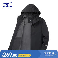 Mizuno 美津浓 户外夹克男连帽梭织印花透气锋衣外套上衣 黑色 2XL/180（140-160斤左右）