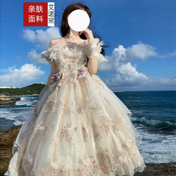 AI NUO DAI 艾诺黛 洛丽塔裙子新品lolita吊带连衣裙花嫁刺绣甜美jsk 生成色裙子+珍珠肩带+胸前蝴蝶结 M