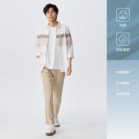 Semir 森马 夏季时尚撞色拼接上衣日常通勤男装休闲装条纹中袖衬衫男