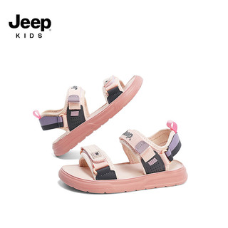 Jeep吉普男童凉鞋2024夏季透气软底中大童露趾防滑儿童运动沙滩鞋 魔丽粉 38码 鞋内长约24.1cm