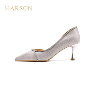 哈森【】2024款水钻中空女单鞋细跟婚鞋高跟鞋HM246001 香槟色 人造革 34