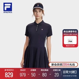 FILA 斐乐 官方女子连衣裙2024夏季新款网球运动翻领收腰百褶裙子