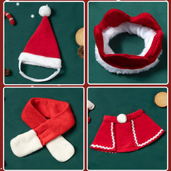 雪狮 宠物猫咪圣诞围巾可爱保暖新年红色披风狗狗围脖帽子头套装饰饰品