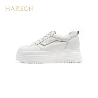 哈森2024年时尚简约厚底圆头百搭小白鞋增高舒适女休闲鞋HWC240113 白绿色 37