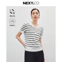 NEXY.CO 奈蔻 夏季新款商场同款运动风条纹短袖针织衫上衣女外穿