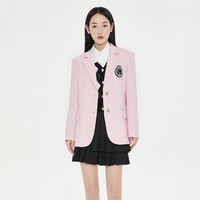 Five Plus 5+ 女春装学院徽章西装女中长宽松外套bf休闲西服