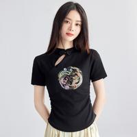 新中式盘扣国风T恤女2024夏季刺绣修身小衫气质短袖小众上衣
