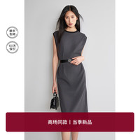 ochirly欧时力 微弹小黑裙2024夏装圆领气质通勤无袖连衣裙 深灰 XS