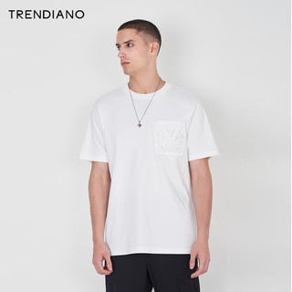 TRENDIANO镂空绣花纯棉T恤2024年夏季上衣轻奢潮牌时尚休闲男 米白 XL