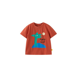 papa爬爬夏季儿童T恤男女宝宝度假风海洋印花圆领上衣百搭休闲潮 红色 110cm