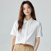 INMAN 茵曼 全棉舒适通勤短袖衬衣女2024夏季法式气质时尚休闲衬衫上衣