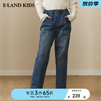 E·LAND KIDS 童装2024年早春女童时尚休闲徽标刺绣牛仔裤 Indigo靛蓝色/55 165cm