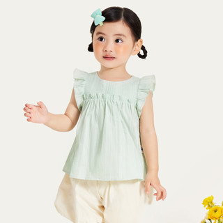 迷你巴拉（minibala）巴拉女童短袖衬衫2024夏季宝宝纯棉透气纯色儿童上衣 豆沙绿40017 100cm