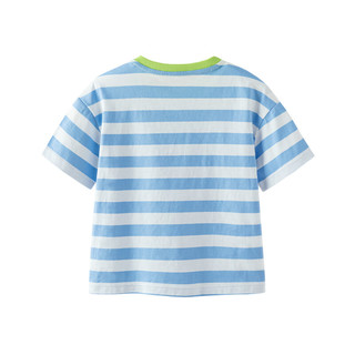 迷你巴拉巴拉男童女童短袖T恤纯棉透气柔软亲肤宝宝婴童条纹短T 白蓝色调00418 120cm