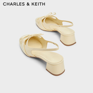 CHARLES&KEITH24夏法式蝴蝶结粗跟包头低跟凉鞋CK1-61720194 Butter黄油色 37