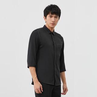 利郎休闲七分袖衬衫男明线设计夏季2024男士衬衫 黑色（23XZC0151Y） 42