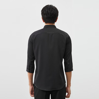 利郎休闲七分袖衬衫男明线设计夏季2024男士衬衫 黑色（23XZC0151Y） 42