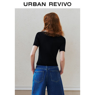 URBAN REVIVO 女士都市休闲撞色领口修身T恤衫 UWU440061 正黑 M