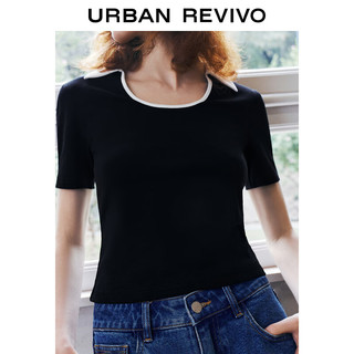 URBAN REVIVO 女士都市休闲撞色领口修身T恤衫 UWU440061 正黑 M