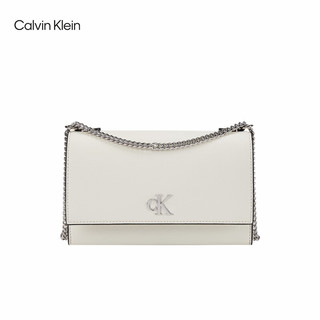 Calvin Klein女包简约金属搭扣链条翻盖式荔枝纹斜挎单肩腋下包DH2806 GRP-冰柱白