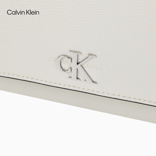 Calvin Klein女包简约金属搭扣链条翻盖式荔枝纹斜挎单肩腋下包DH2806 GRP-冰柱白