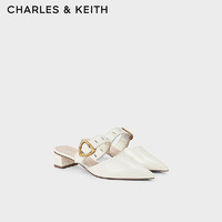 CHARLES&KEITH24夏一字带尖头粗跟穆勒拖凉鞋女CK1-60580278 Cream奶白色 39