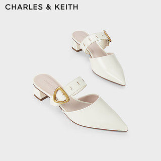 CHARLES&KEITH24夏一字带尖头粗跟穆勒拖凉鞋女CK1-60580278 Cream奶白色 39