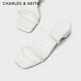 CHARLES&KEITH24夏季方头细条带低跟一字拖鞋女CK1-60361519 White白色 36