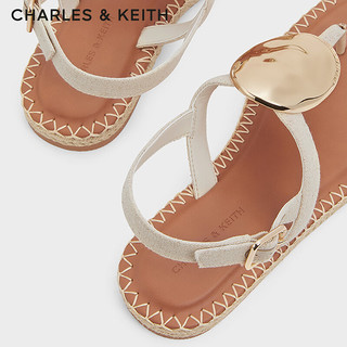 CHARLES&KEITH24夏平底夹趾休闲罗马沙滩凉鞋女CK1-70580228 Beige米色 39