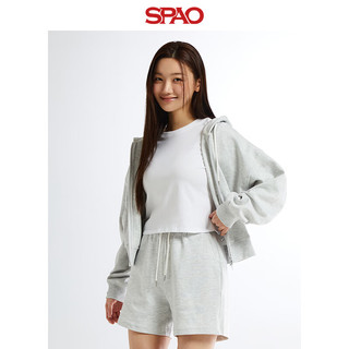 SPAO韩国同款2024年春季女士休闲纯色连帽开衫卫衣SPMZE23G01 麻灰色 S