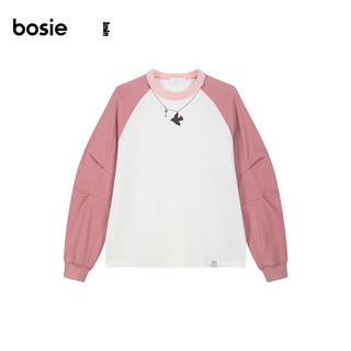 bosie可拆卸项链拼色插肩长袖T恤 白粉色 165/84A
