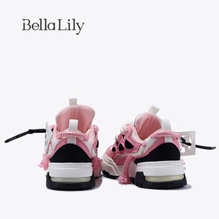 Bella Lily2024春季拼色百搭板鞋女原创厚底休闲鞋潮流运动鞋 粉色 36