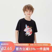 Kappa Kids儿童短袖潮童中大童女童男童休闲T恤百搭常规款 黑色 120