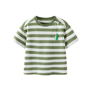 迷你巴拉巴拉男童女童短袖T恤纯棉透气柔软亲肤宝宝婴童条纹短T 白绿色调00414 110cm