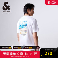 杰克·琼斯（JACK&JONES）夏季男士宽松圆领立体字母图案胶印潮流短袖T恤男装224201172 A06雪白色 常规 A06雪白色 175/96A/M