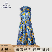 布克兄弟（BrooksBrothers）女士24春夏新花朵度假风圆领无袖连衣裙 B465-蓝色 0