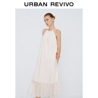 URBAN REVIVO 女装小众气质烫钻木耳边挂脖A型连衣裙 UWG740047 本白 M