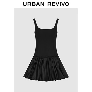 URBAN REVIVO 女士芭蕾风拼接褶皱蓬蓬连衣裙 UWU740082 正黑 S