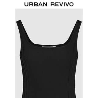 URBAN REVIVO 女士芭蕾风拼接褶皱蓬蓬连衣裙 UWU740082 正黑 S