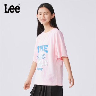 Lee儿童圆领短袖T恤2024夏季前胸印花宽松舒适纯棉上衣童装 樱花粉 120cm