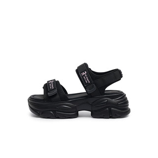 红蜻蜓运动凉鞋女2024夏季百搭沙滩鞋魔术贴厚底凉鞋 WTK24010黑色38