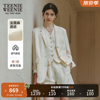 Teenie Weenie小熊2024老钱风法国麻西装外套亚麻混纺轻盈女装 象牙白 160/S