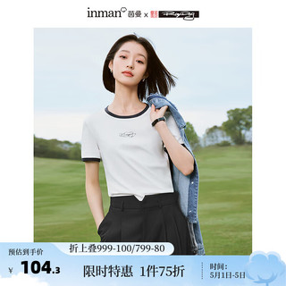 茵曼（INMAN）米雷系列刺绣T恤2024夏季女装短袖显瘦百搭小个子上衣 珍珠白 XL