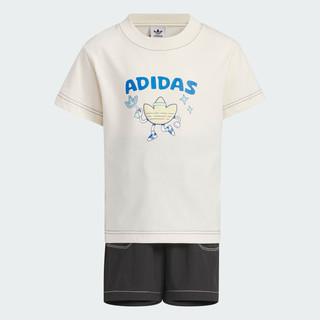 adidas印花撞色运动短袖套装男小童儿童夏季阿迪达斯三叶草 奇妙白/黑色 104CM