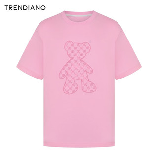 TRENDIANO Wewe联名系列小熊印花T恤2024年夏季纯棉时尚潮流 浅粉 L