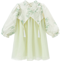 贝贝怡童装女童连衣裙2024春季中式公主裙中小童古风连身裙子 浅绿 100