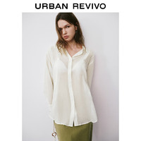 URBAN REVIVO 女士休闲设计感拼接镂空开襟衬衫 UWH240073 米白 M