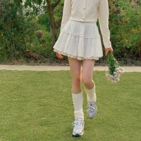 LEDIN 乐町 少女风蛋糕裙24年春季新款白色半身裙花边伞摆遮肉短裙